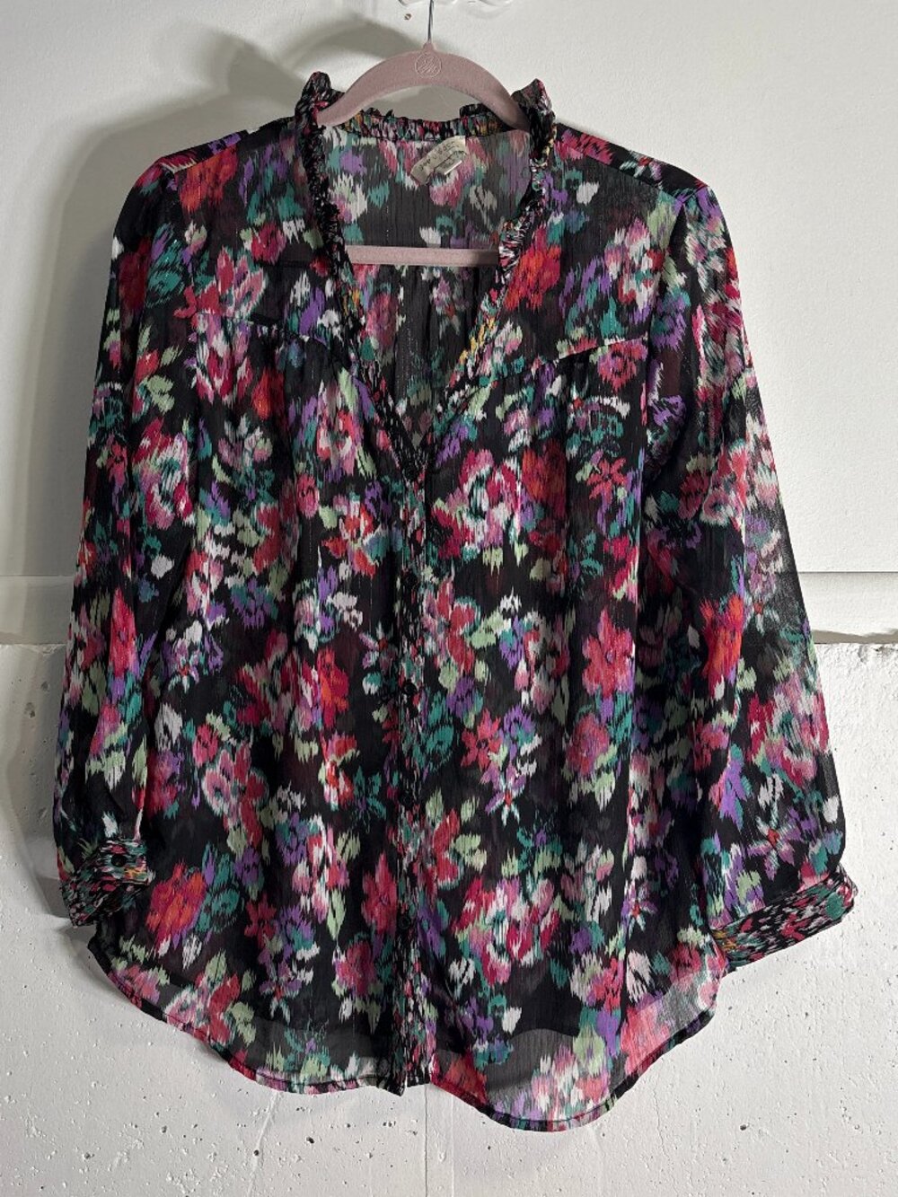 See U Soon Black Abstract Floral Chiffon Blouse